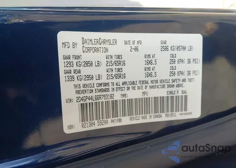 2006 Dodge Grand Caravan Sxt z USA, uszkodzony, nr VIN 2D4GP44L66R793182